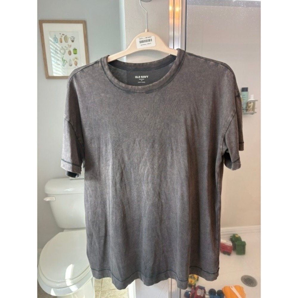 Old Navy Everywhere Women's M Washed Charcoal Gray Oversized Cotton Crewneck Tee